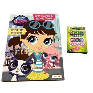 NEW Littlest Pet Shop Gigantic Coloritivity Stickers & Neon Crayola Crayons 8 PK